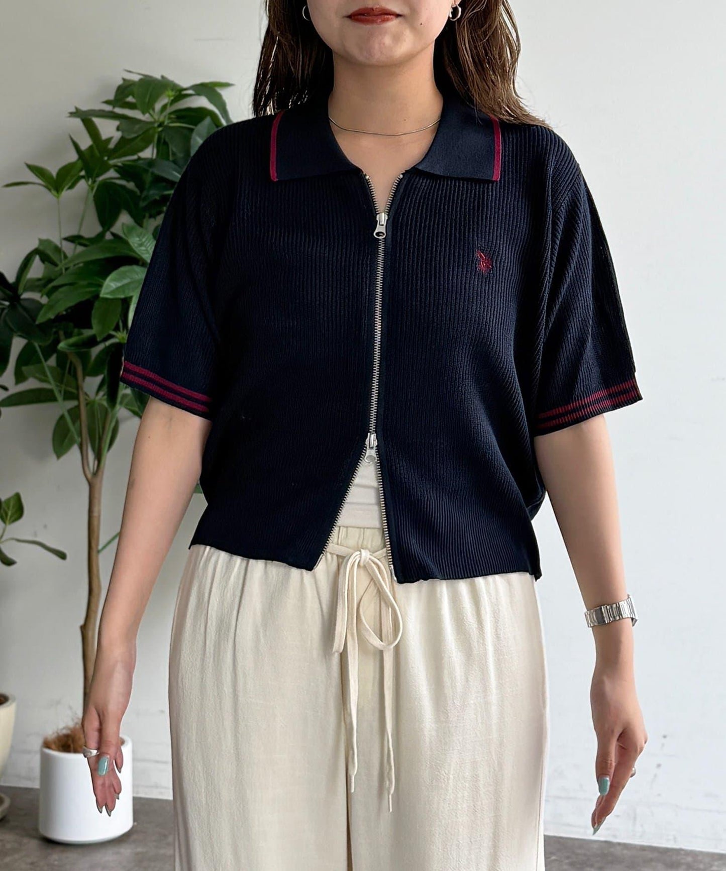 U.S. POLO ASSN. 翻領 短袖 拉鍊 針織開衫