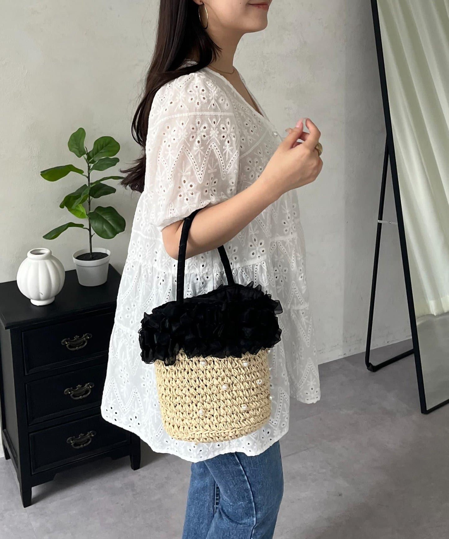 珍珠扣 蕾絲層疊 棉質 女襯衫