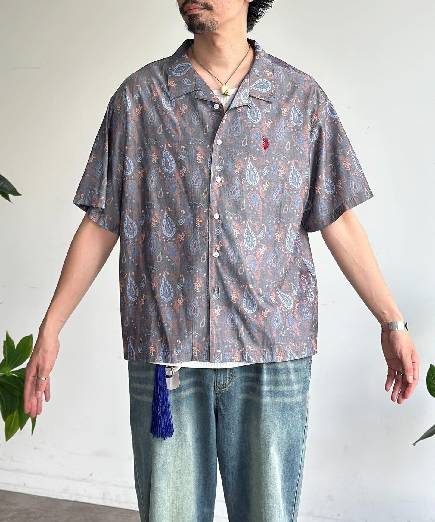 U.S. POLO ASSN. 仿真絲質感 開襟襯衫