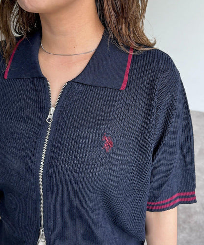 U.S. POLO ASSN. 翻領 短袖 拉鍊 針織開衫