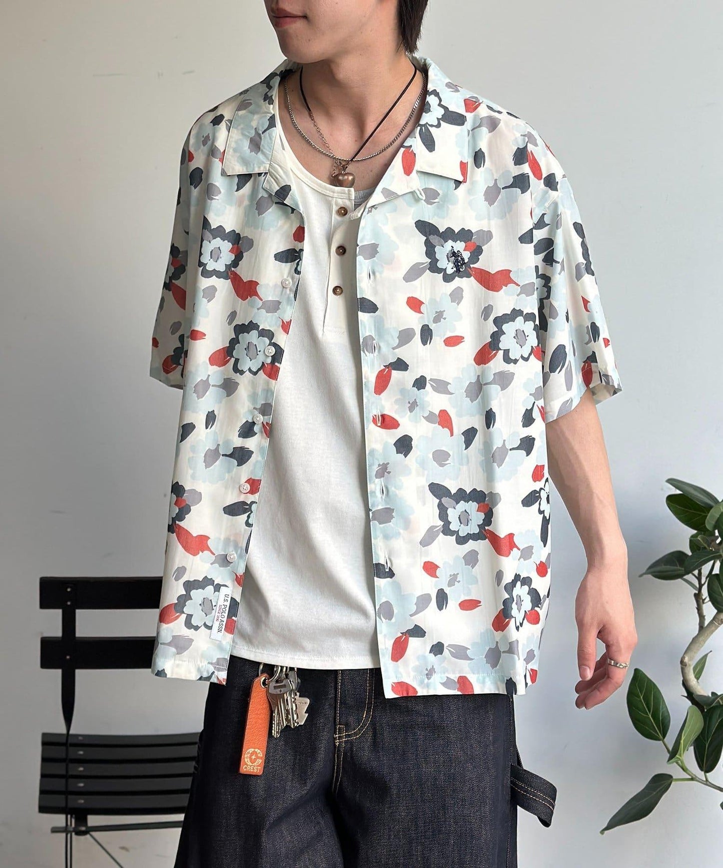 U.S. POLO ASSN. 仿真絲質感 開襟襯衫