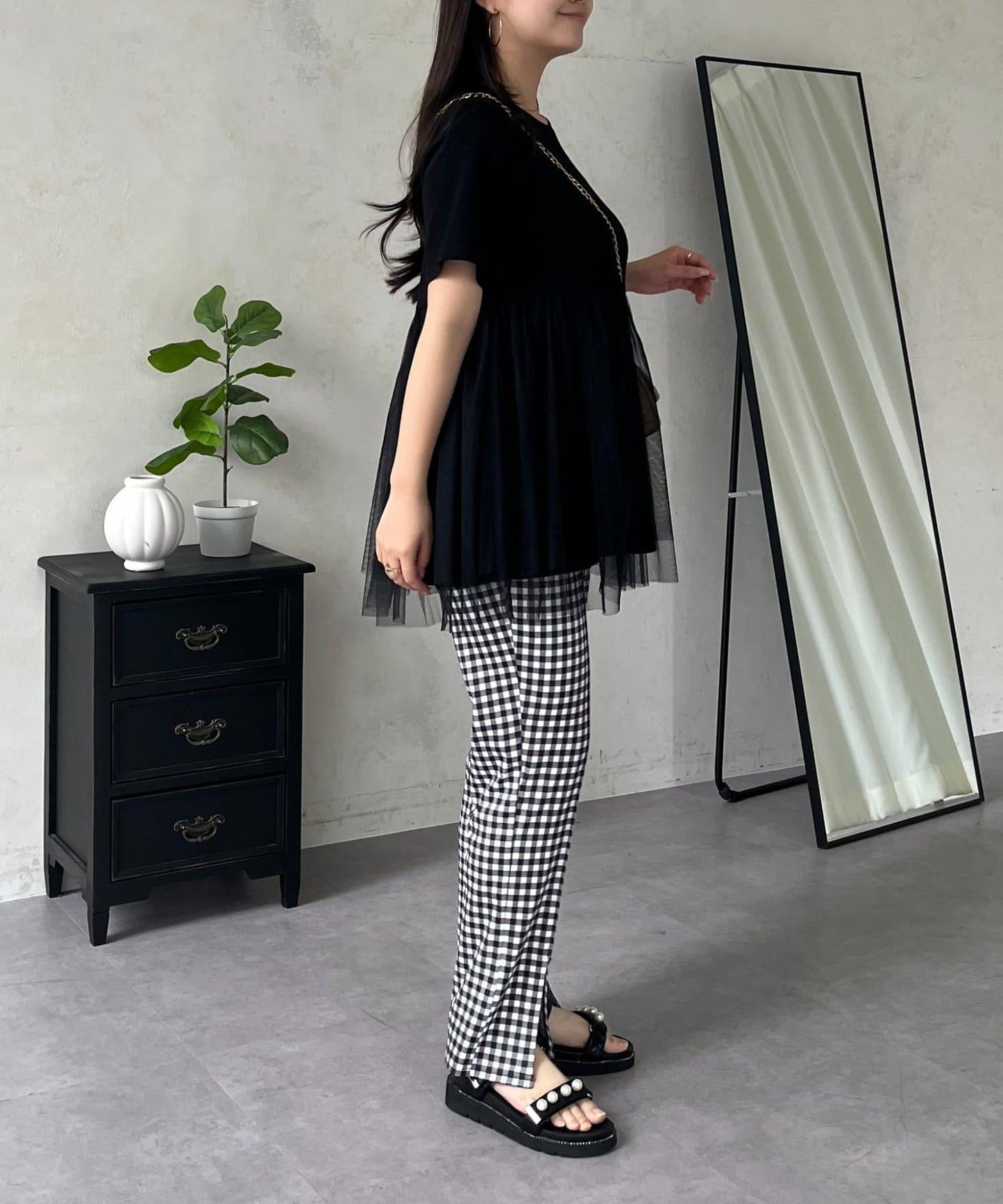 UV防曬水陸兩用 喇叭版型 中心開叉 波點格紋 褲子
