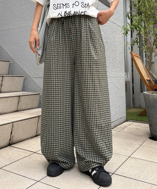 UNISEX 弧形版型 格紋 休閒褲