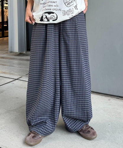 UNISEX 弧形版型 格紋 休閒褲