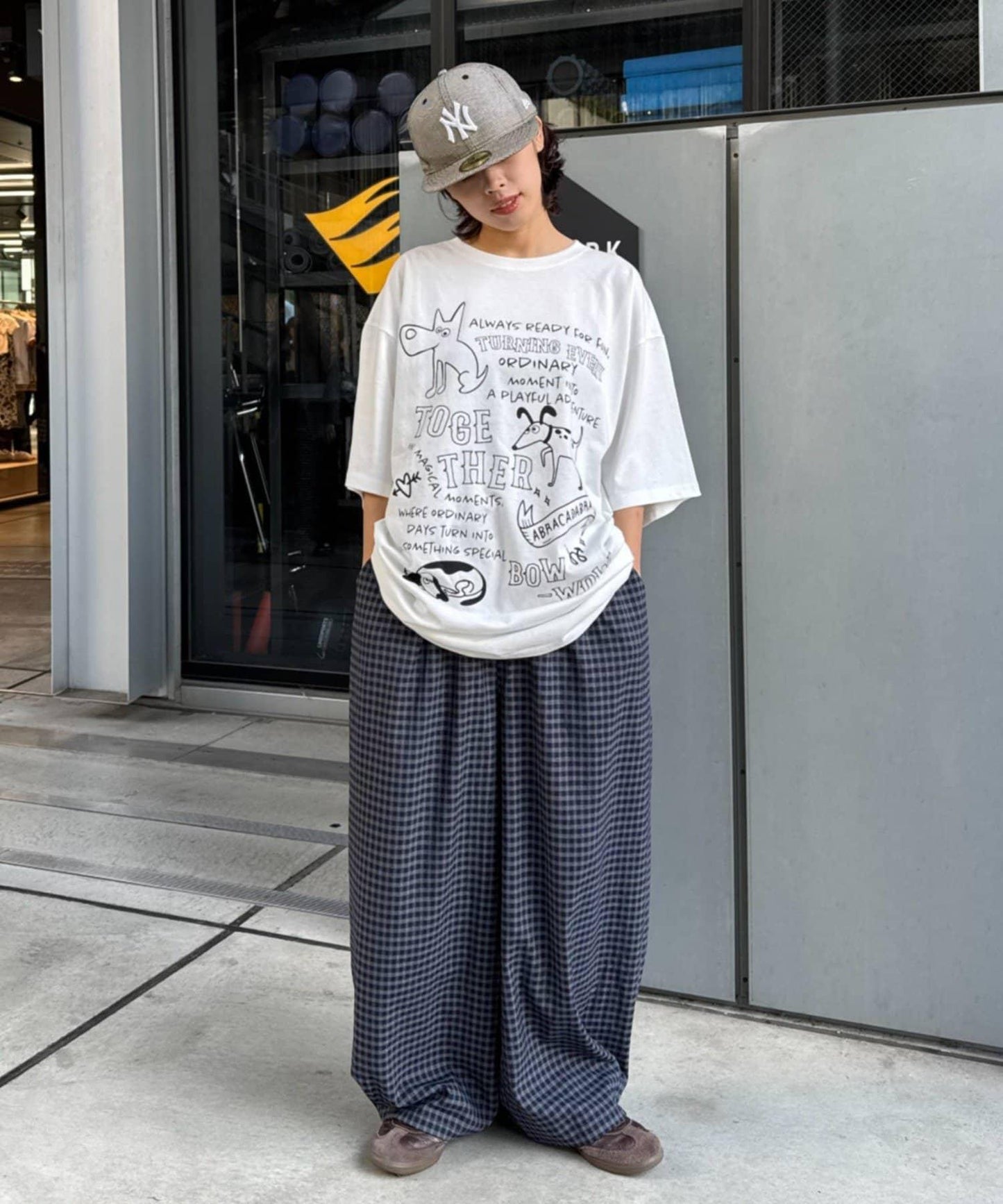 UNISEX 弧形版型 格紋 休閒褲