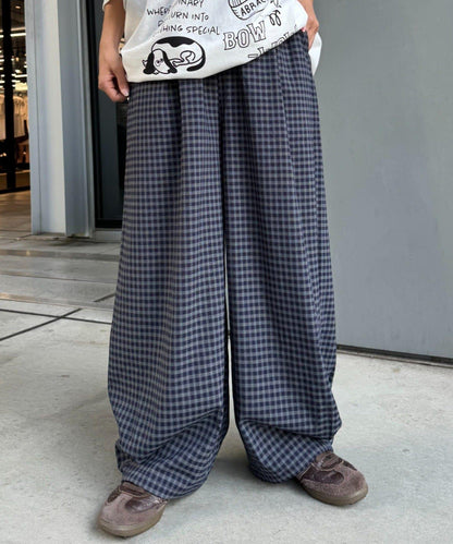 UNISEX 弧形版型 格紋 休閒褲