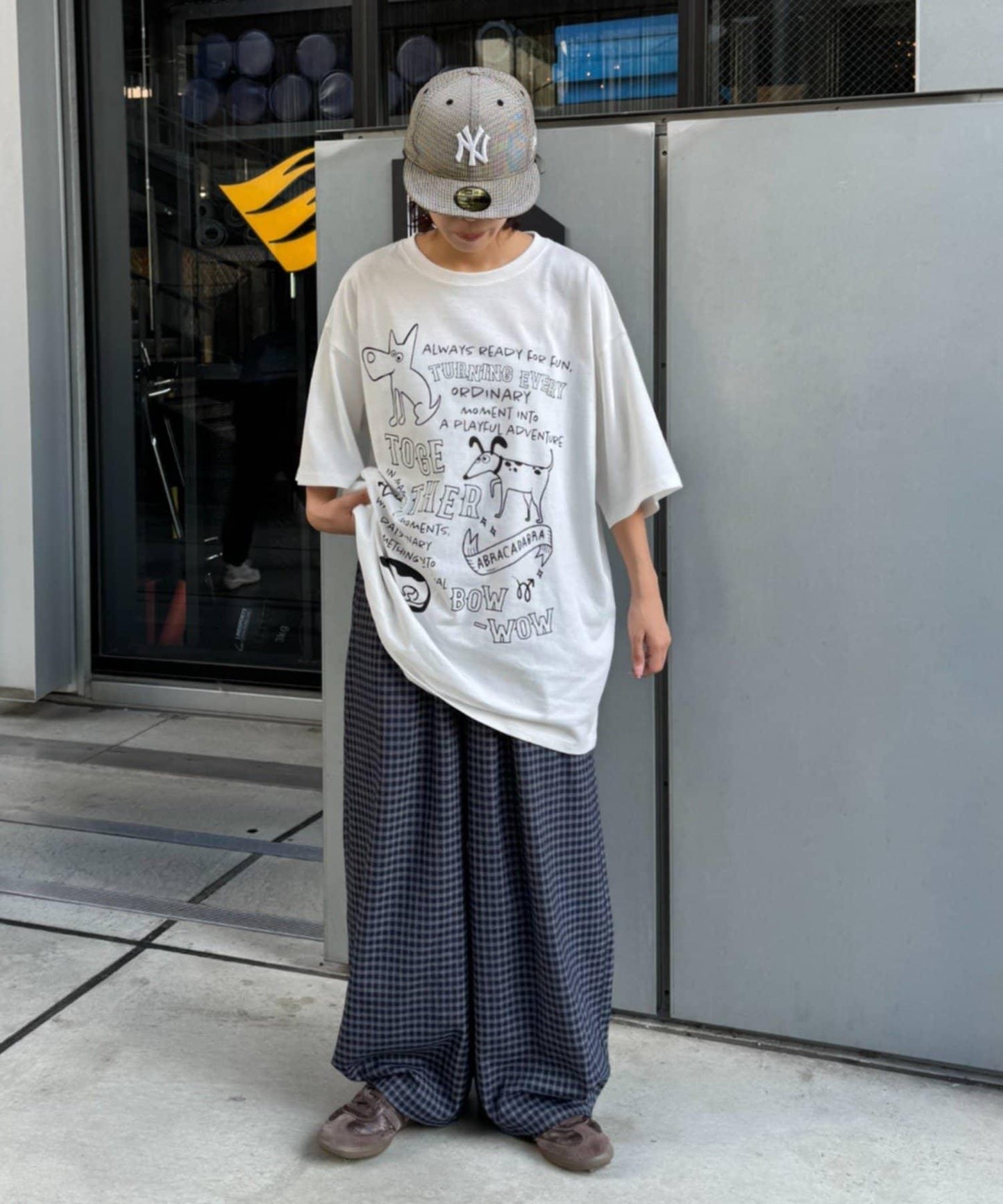 UNISEX 弧形版型 格紋 休閒褲