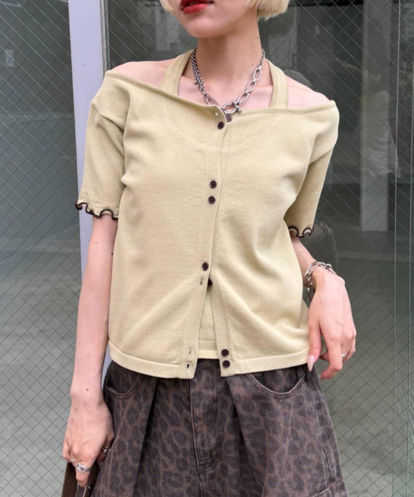 w closet 掛脖拼接疊穿針織T恤 夏裝