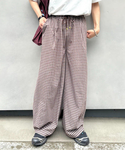 UNISEX 弧形版型 格紋 休閒褲