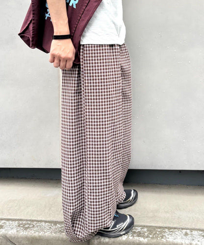 UNISEX 弧形版型 格紋 休閒褲