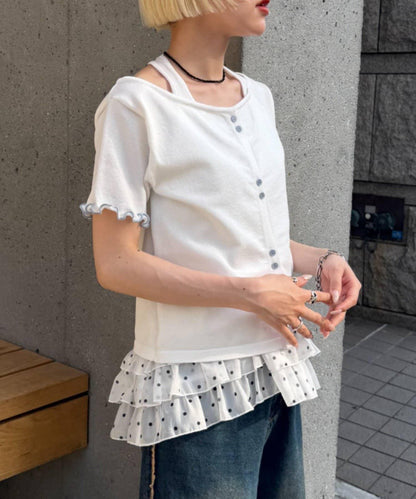 w closet 掛脖拼接疊穿針織T恤 夏裝