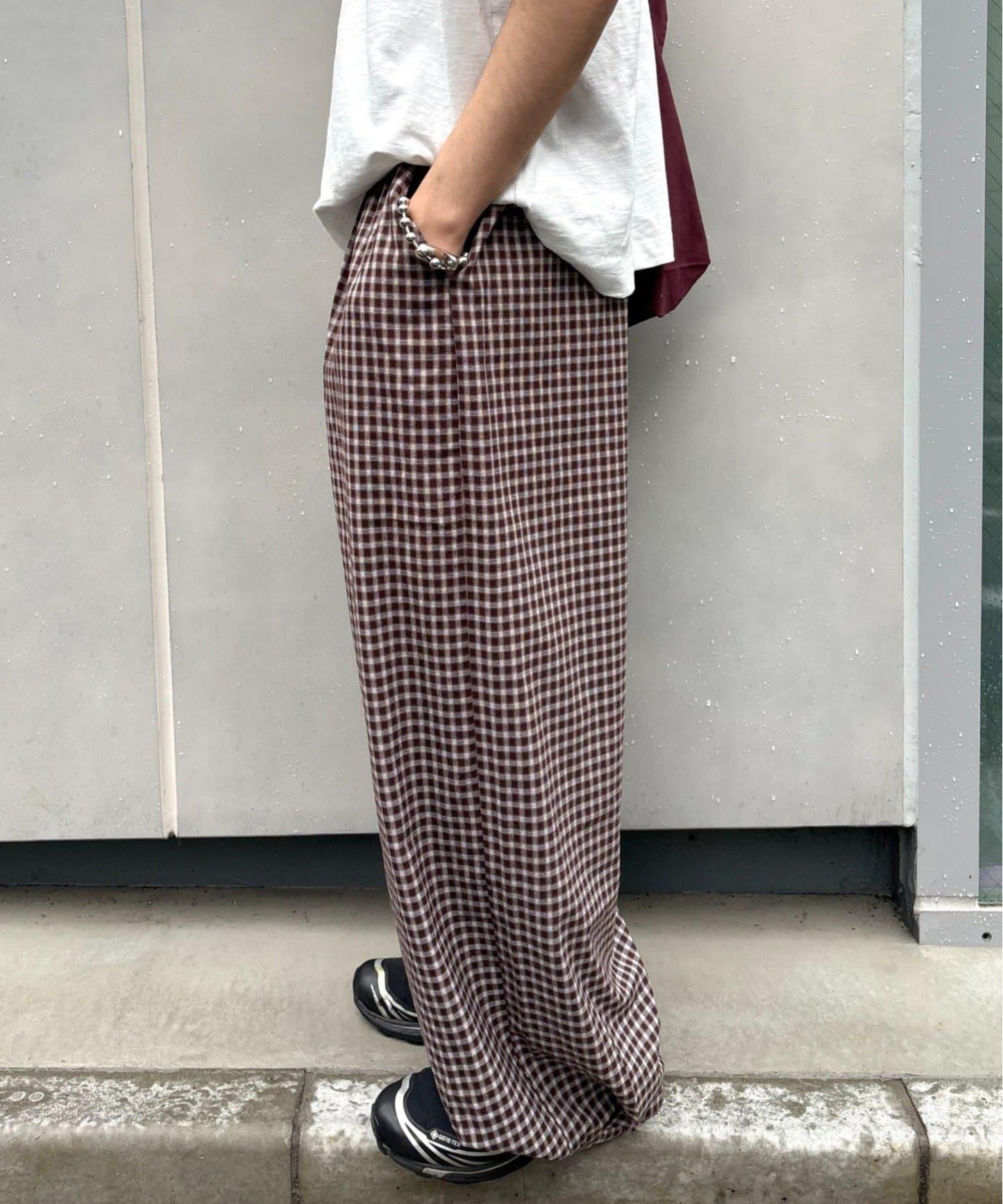UNISEX 弧形版型 格紋 休閒褲