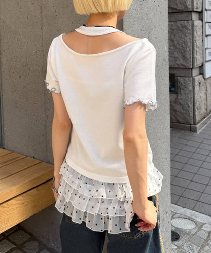 w closet 掛脖拼接疊穿針織T恤 夏裝