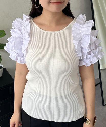 蓬鬆荷葉袖 針織上衣