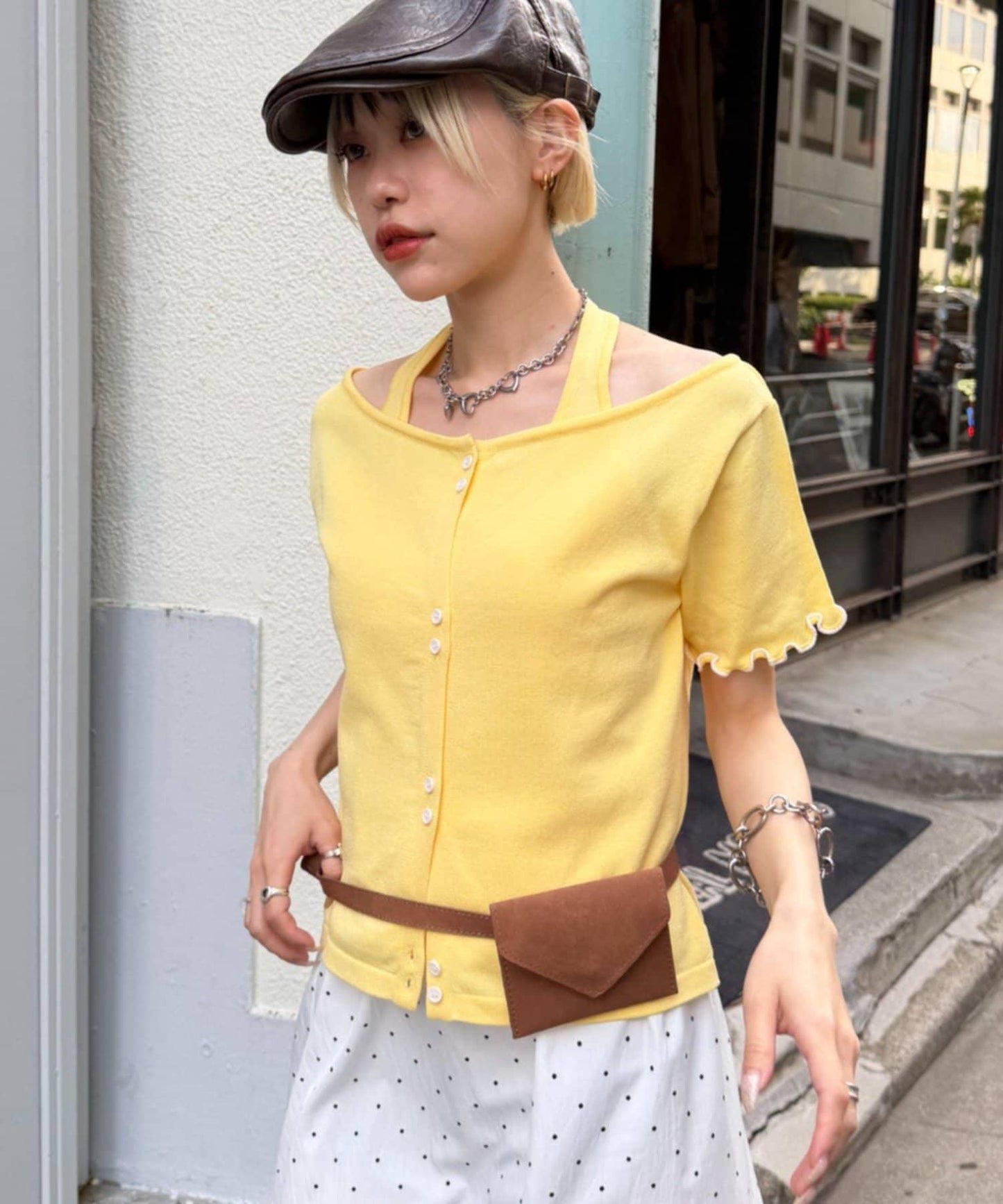 w closet 掛脖拼接疊穿針織T恤 夏裝