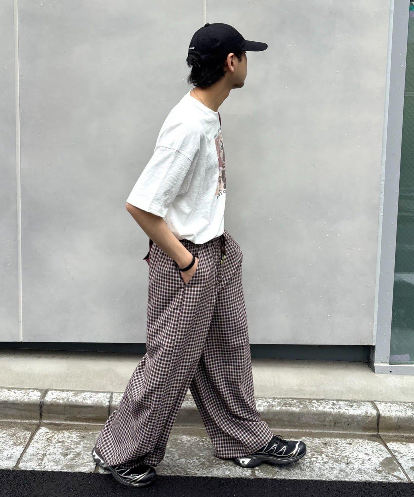UNISEX 弧形版型 格紋 休閒褲