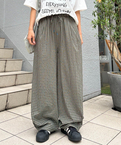 UNISEX 弧形版型 格紋 休閒褲
