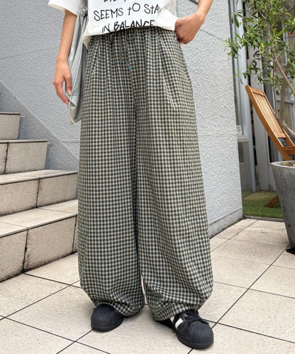 UNISEX 弧形版型 格紋 休閒褲