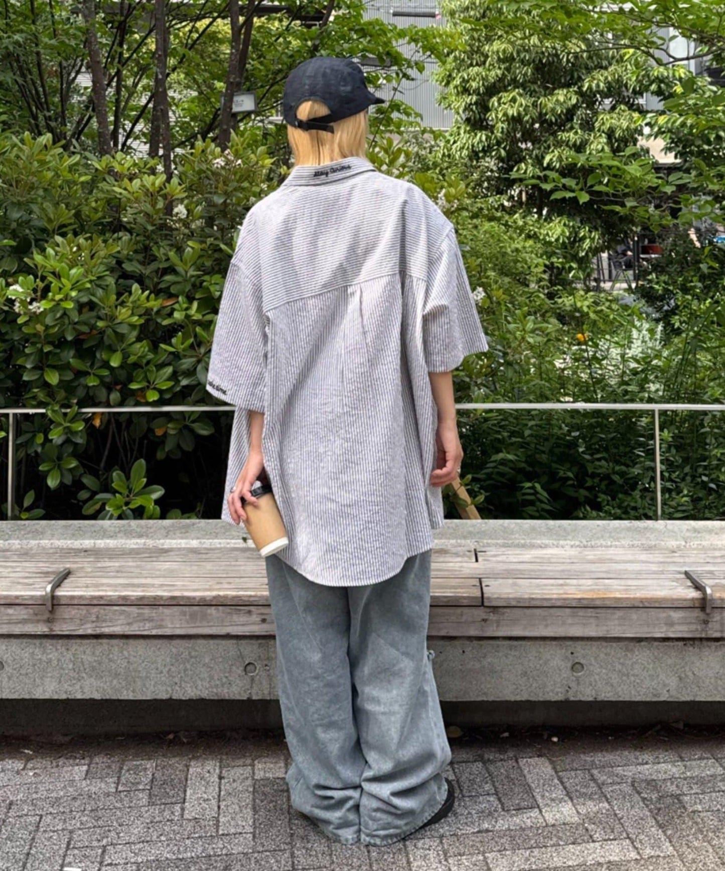 條紋刺繡 寬鬆 襯衫