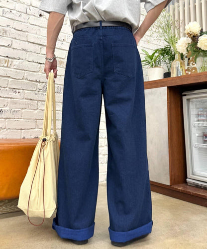 UNISEX 輕磅彩色卷邊破壞做舊牛仔褲