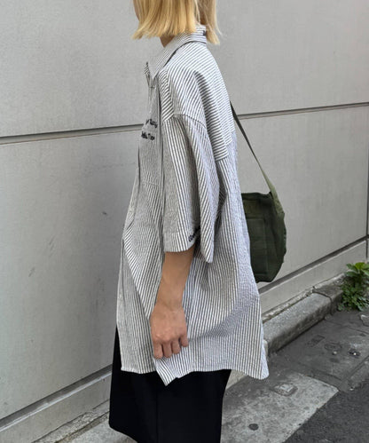 條紋刺繡 寬鬆 襯衫
