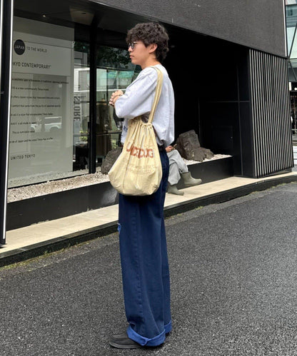 UNISEX 輕磅彩色卷邊破壞做舊牛仔褲