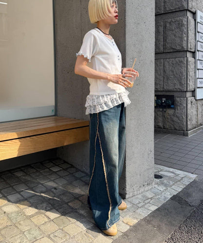 w closet 掛脖拼接疊穿針織T恤 夏裝