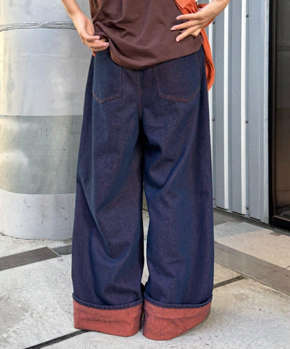 UNISEX 輕磅彩色卷邊破壞做舊牛仔褲