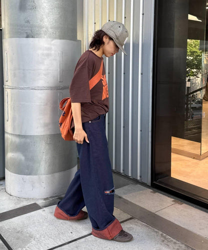UNISEX 輕磅彩色卷邊破壞做舊牛仔褲