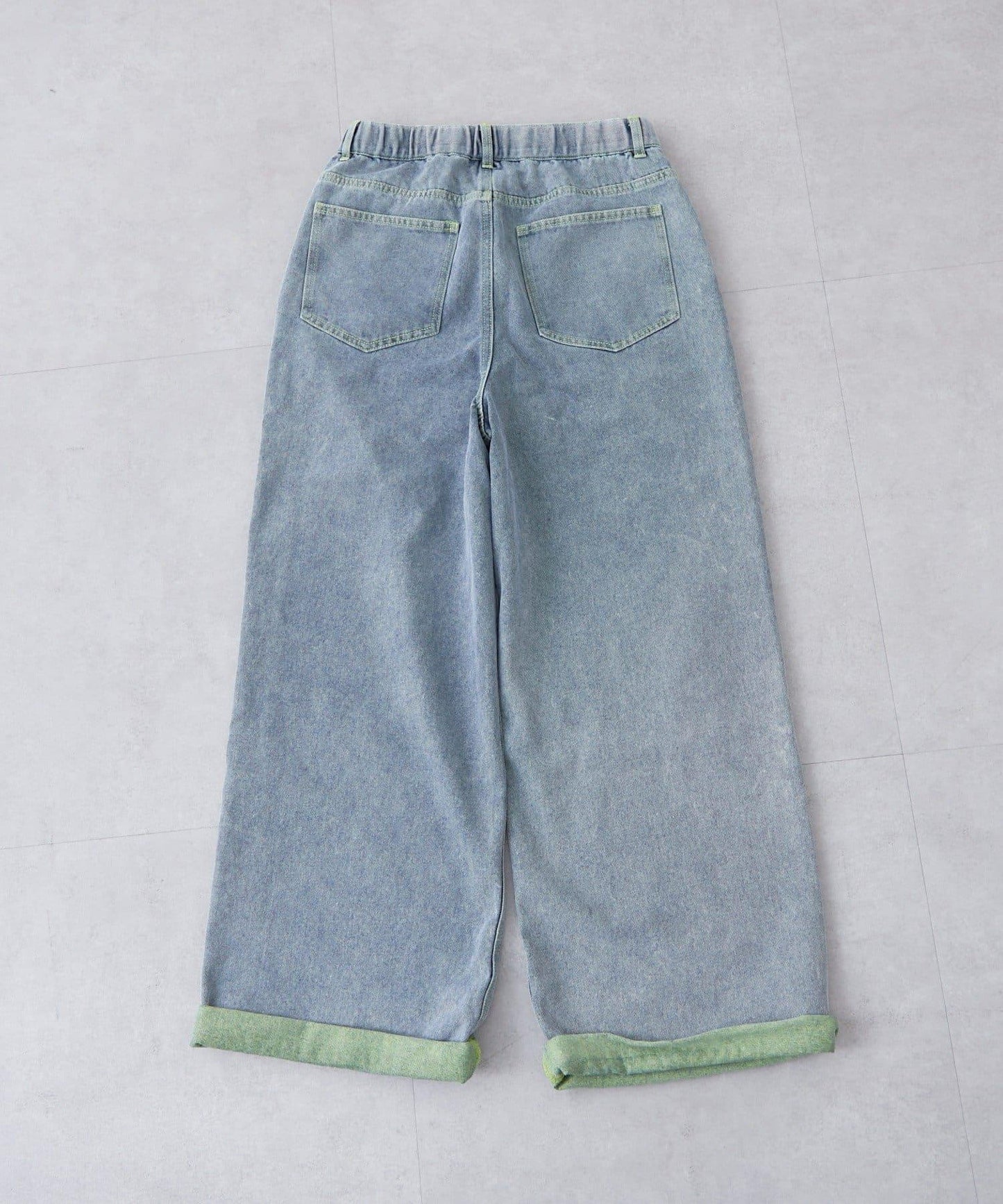 UNISEX 輕磅彩色卷邊破壞做舊牛仔褲