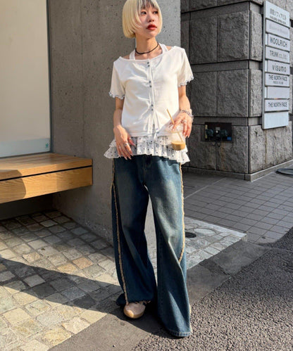 w closet 掛脖拼接疊穿針織T恤 夏裝
