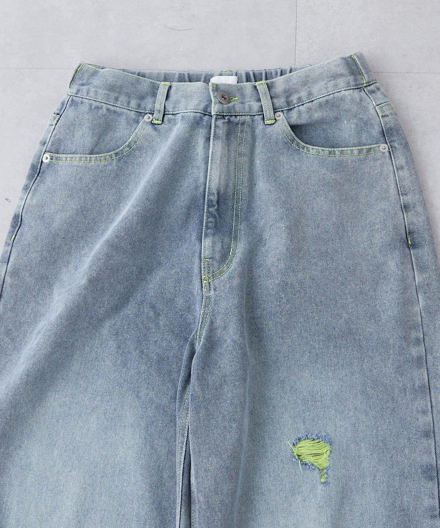 UNISEX 輕磅彩色卷邊破壞做舊牛仔褲