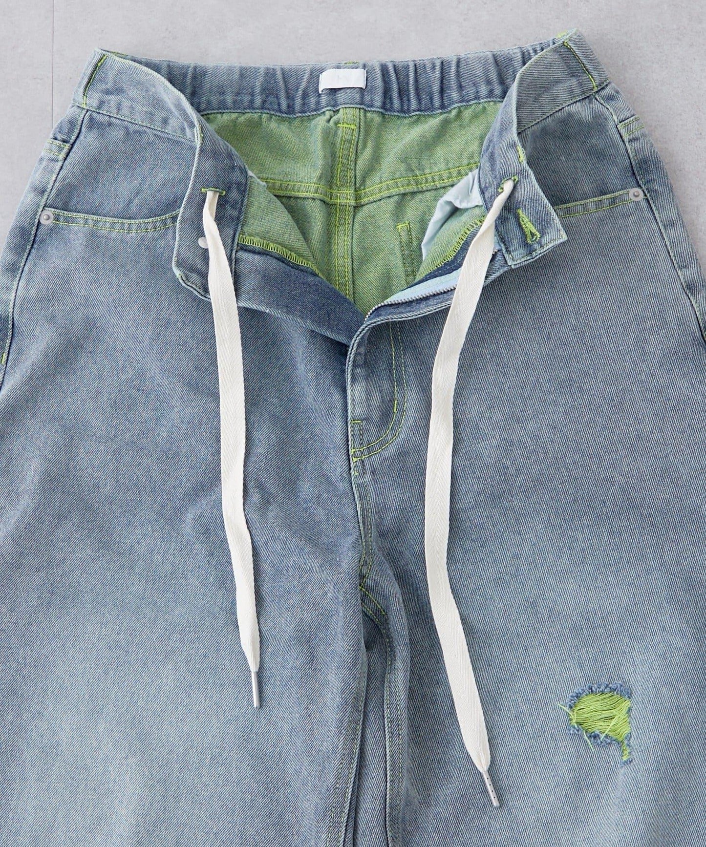 UNISEX 輕磅彩色卷邊破壞做舊牛仔褲
