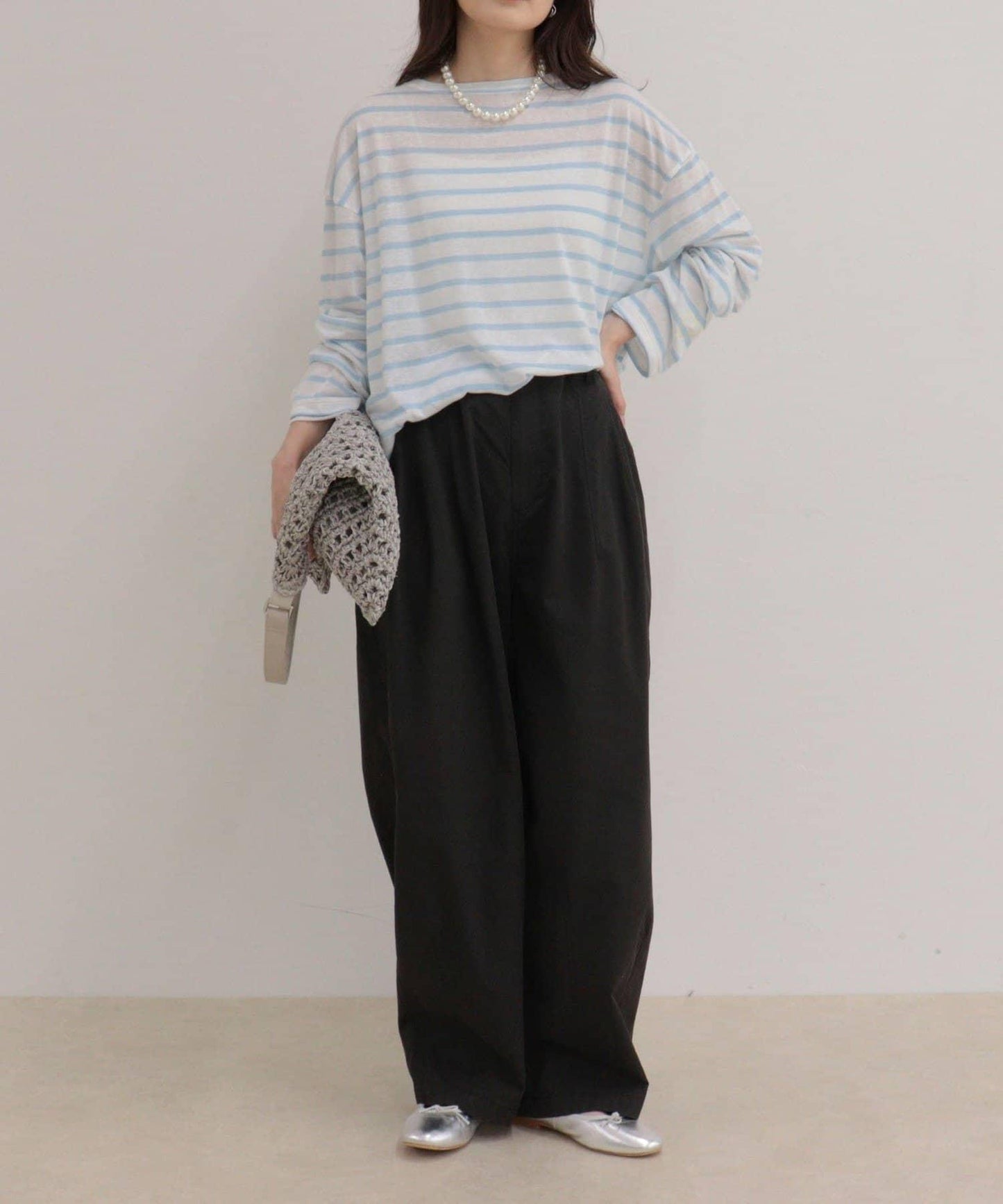心形刺繡透感條紋長袖T恤