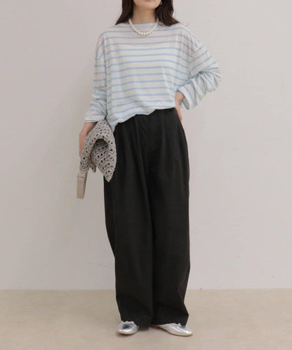 心形刺繡透感條紋長袖T恤