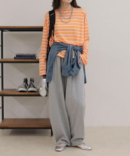 心形刺繡透感條紋長袖T恤