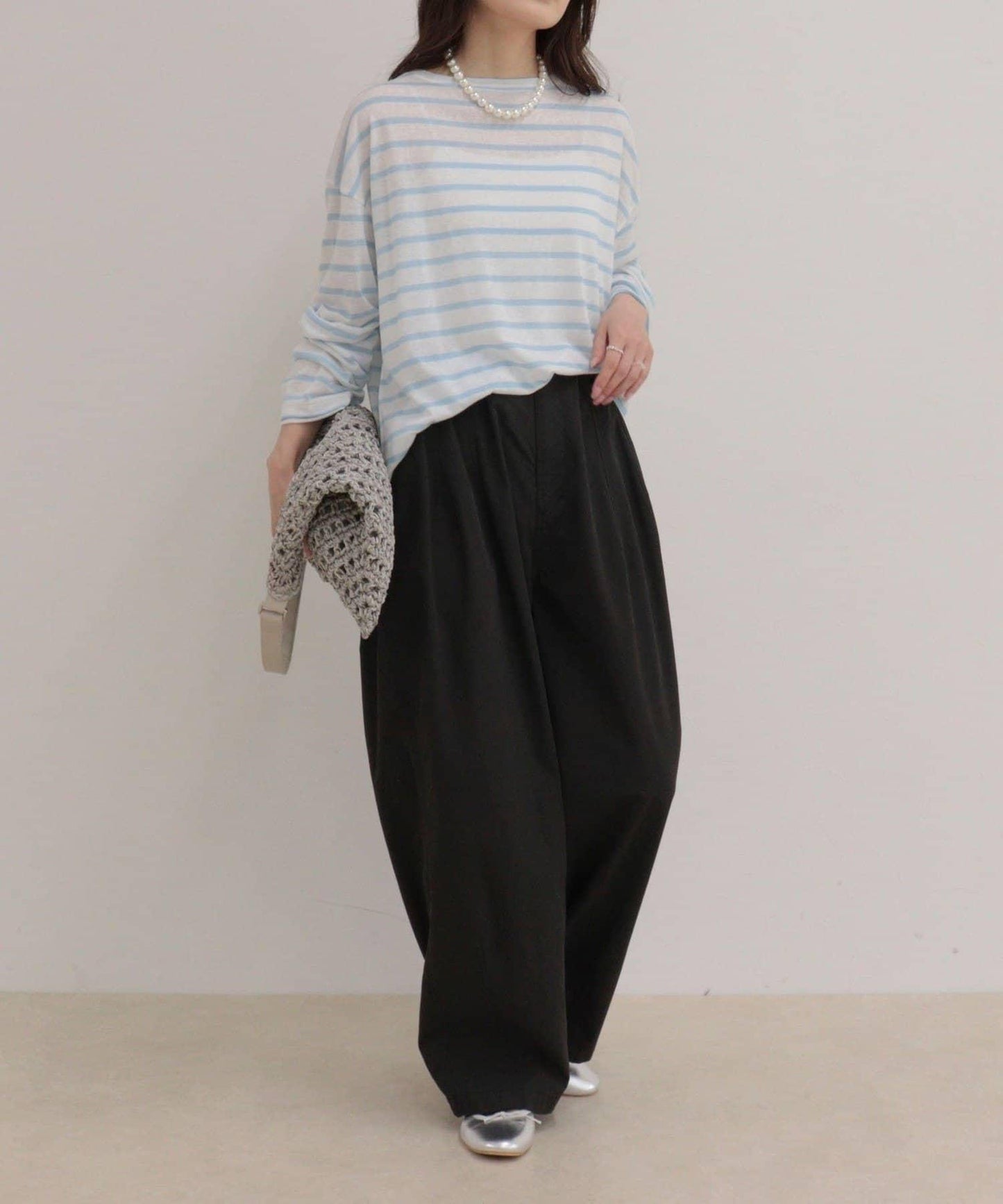 心形刺繡透感條紋長袖T恤