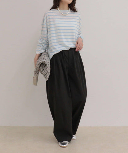 心形刺繡透感條紋長袖T恤