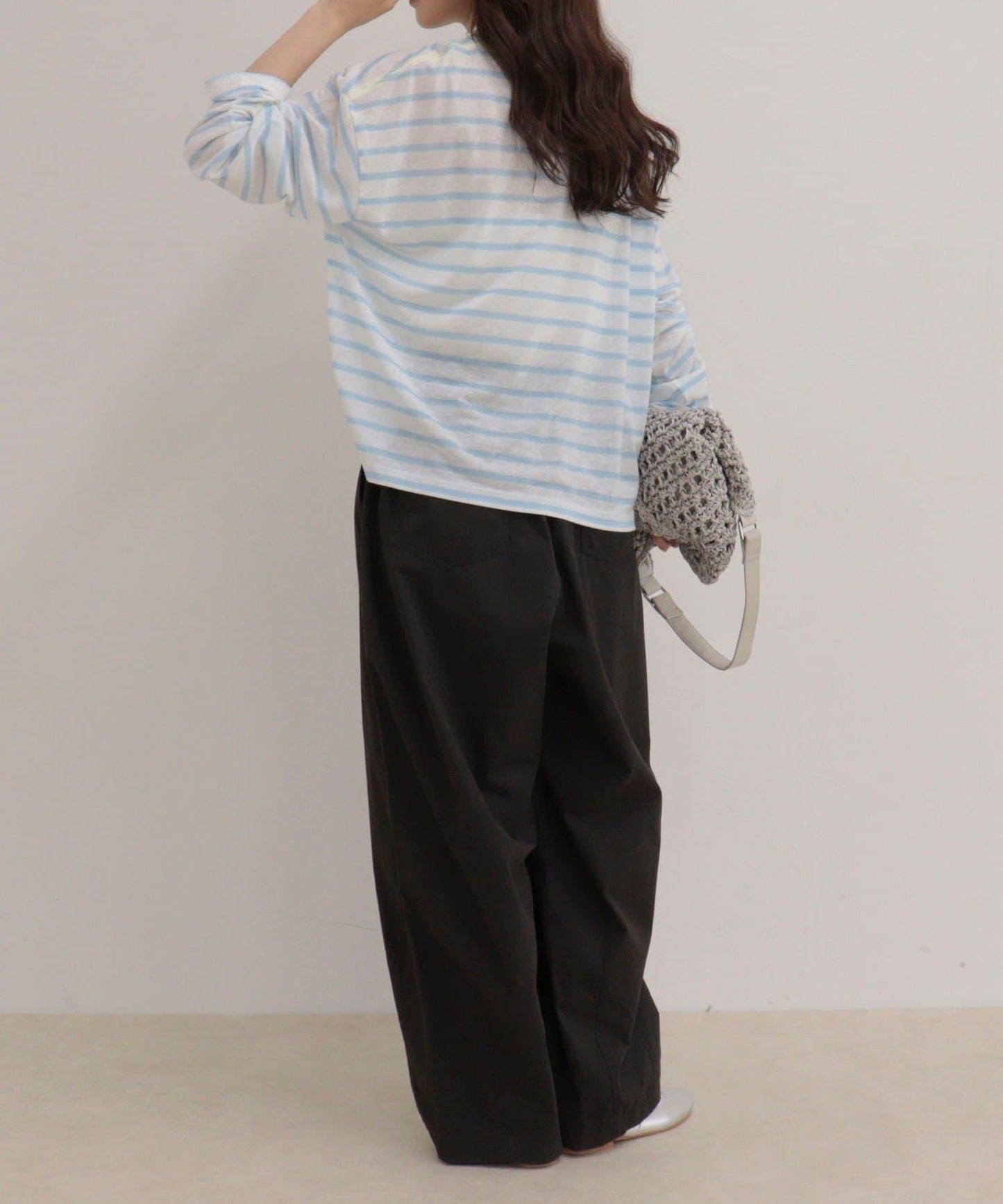 心形刺繡透感條紋長袖T恤