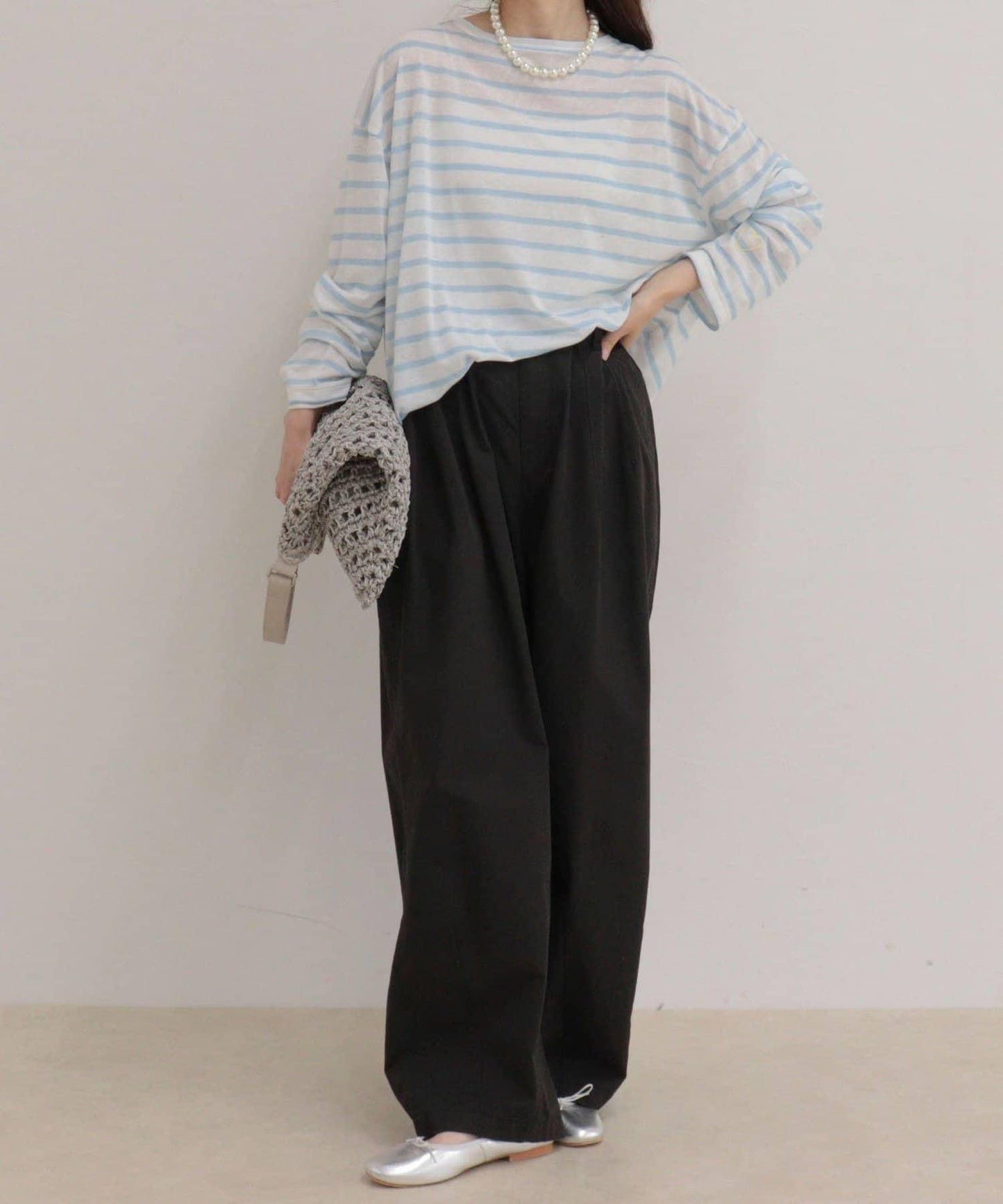 心形刺繡透感條紋長袖T恤