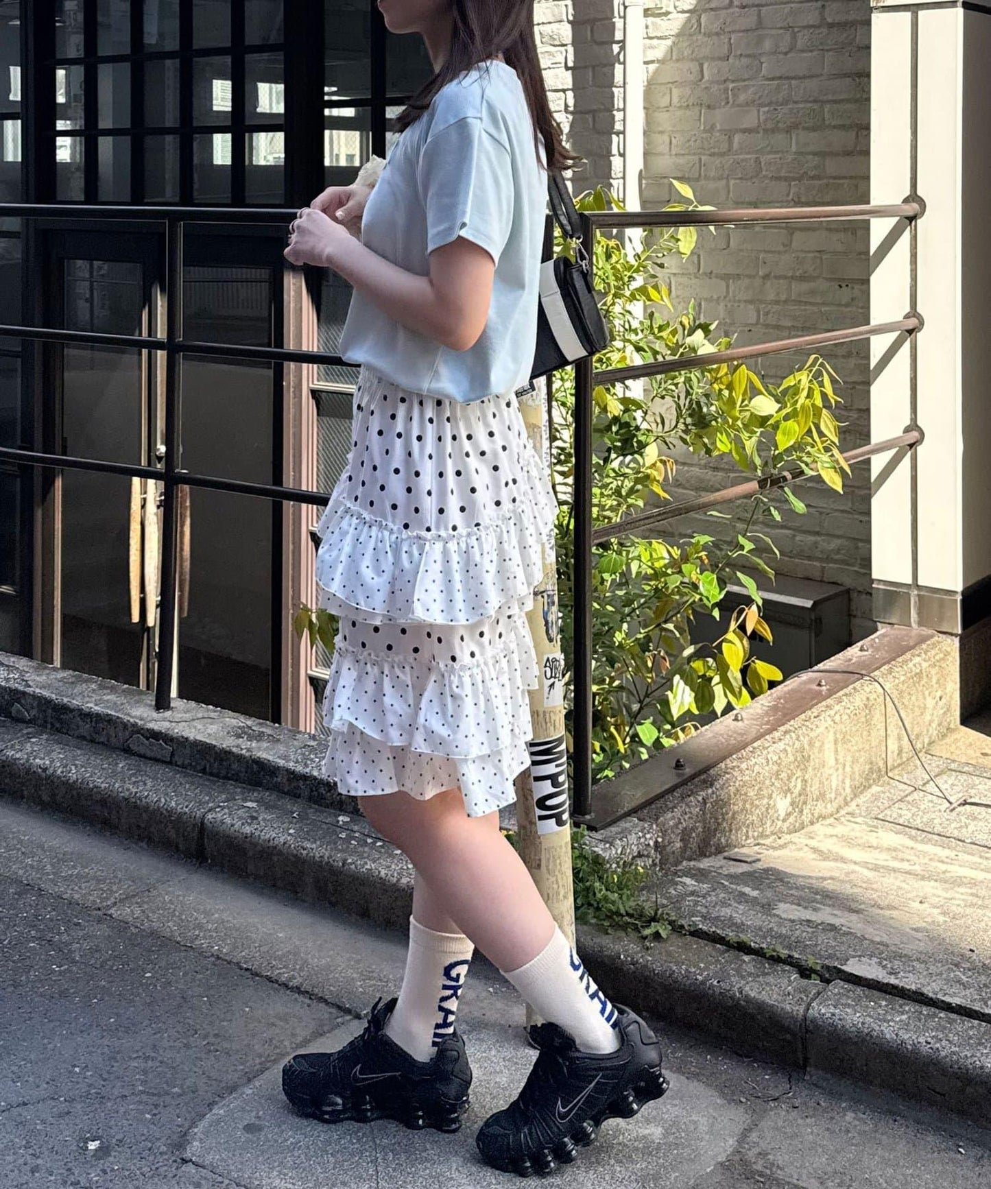 圓點不規則層疊中長半身裙
