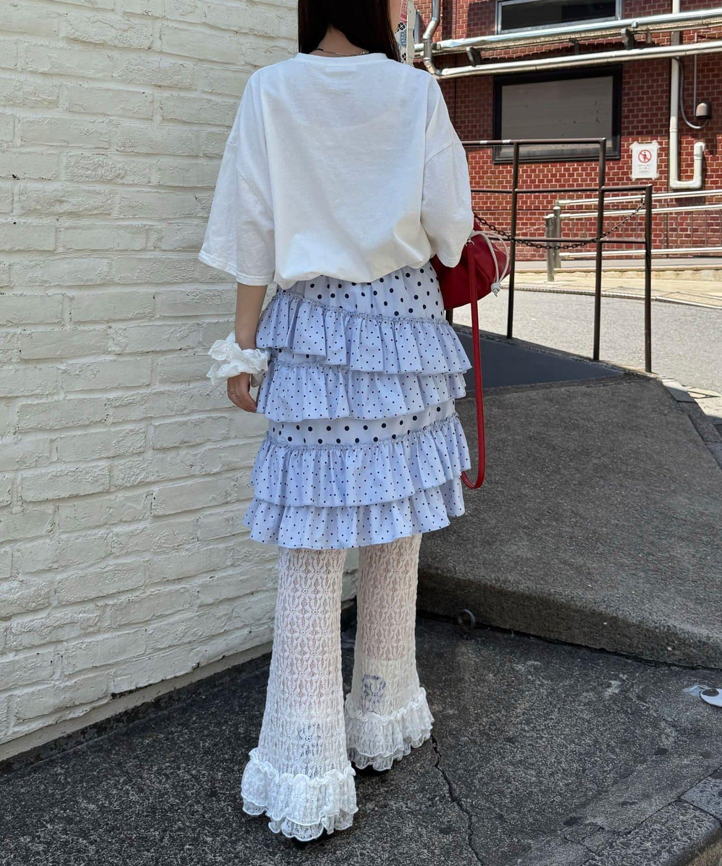 圓點不規則層疊中長半身裙