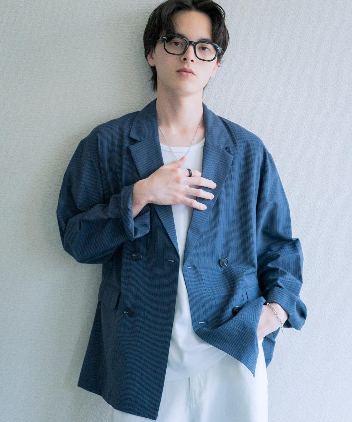 泡泡紗雙排扣西裝外套