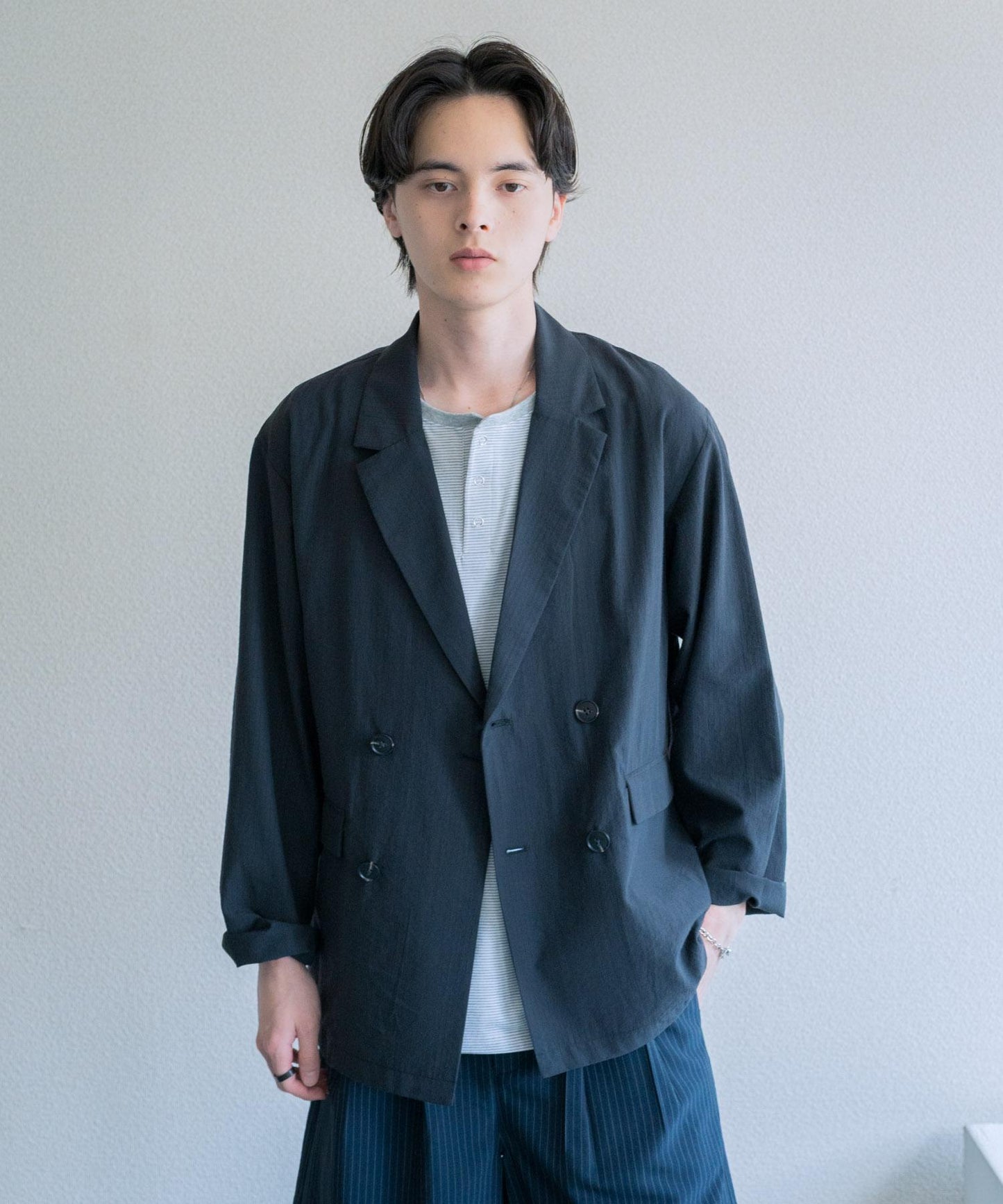 泡泡紗雙排扣西裝外套