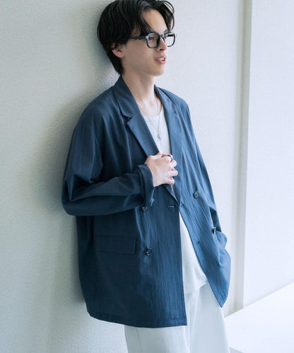 泡泡紗雙排扣西裝外套