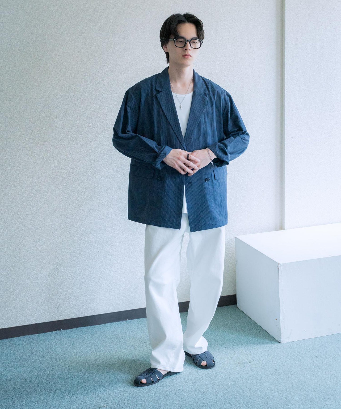 泡泡紗雙排扣西裝外套