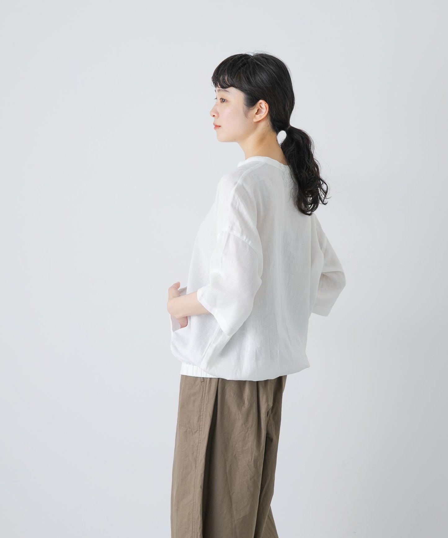 棉麻口袋設計套頭上衣