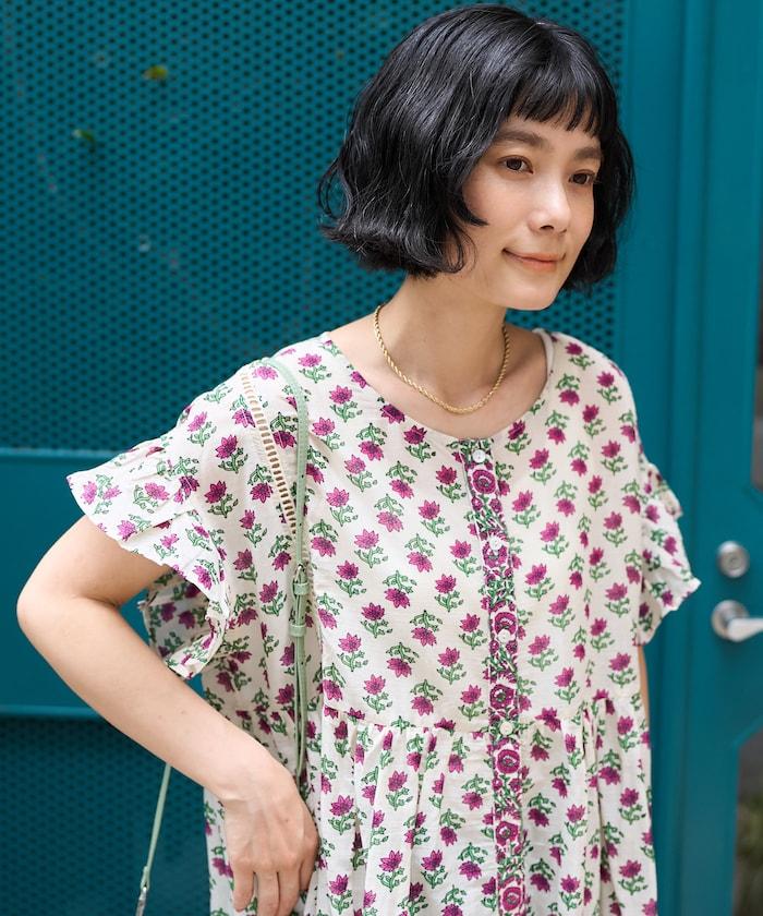 印度風花卉印花連衣裙