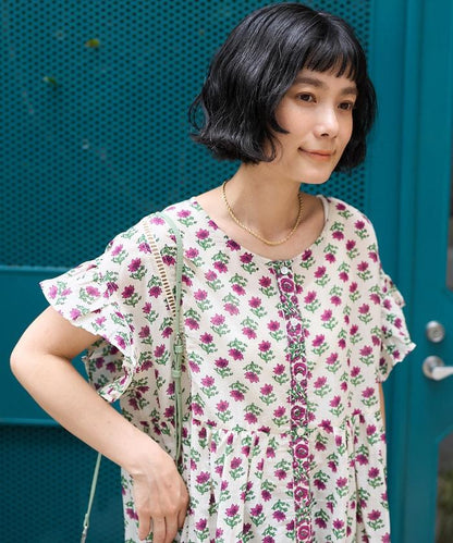 印度風花卉印花連衣裙