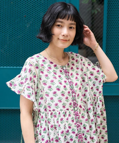 印度風花卉印花連衣裙